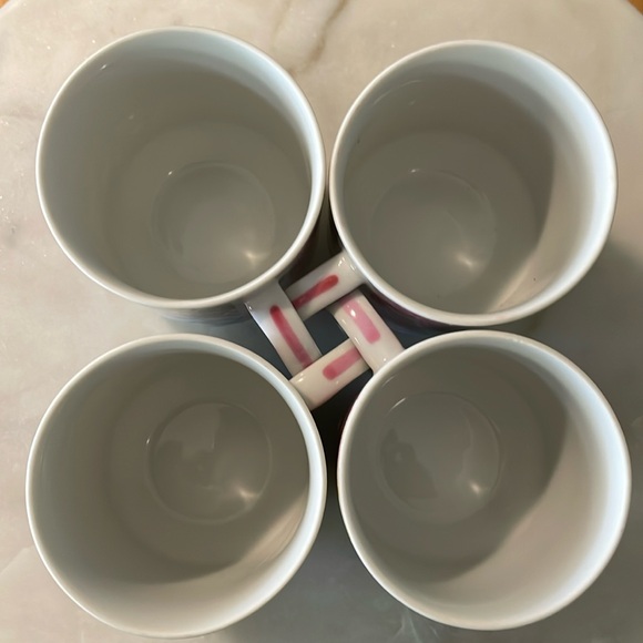 Vintage Set-of-4 Patchwork Quilt Design 8-ounce stackable porcelain mugs, Japan - Picture 11 of 14